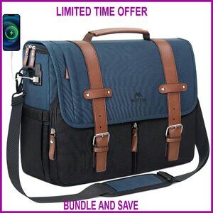 Large Water Resistant Messenger Bag with USB Port, 15.6 Inch Laptop Compartment